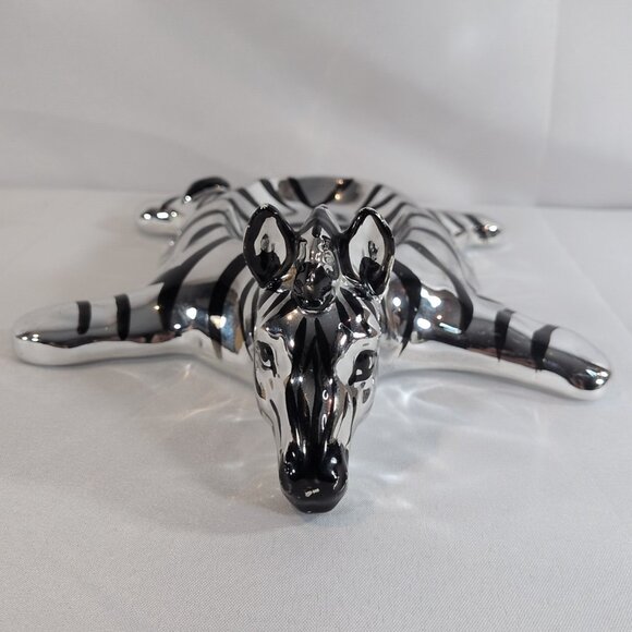 Fitz and Floyd Silver Zebra Soap Trinket Dish Faux Glaze MATCH BOOKENDS Vintage - Picture 3 of 16